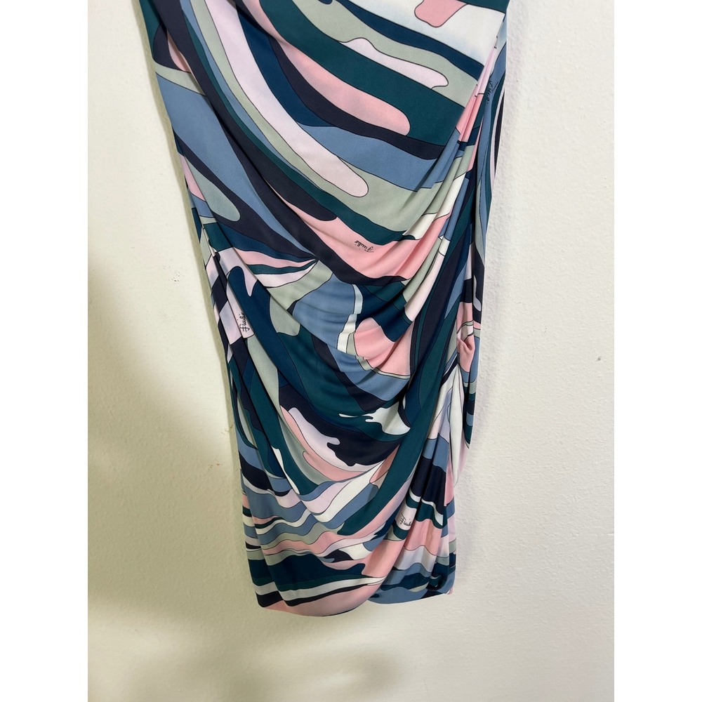 EMILIO PUCCI Draped Cowl Neck Ruched Abstract Print Long Sleeve Dress - Picture 10 of 16
